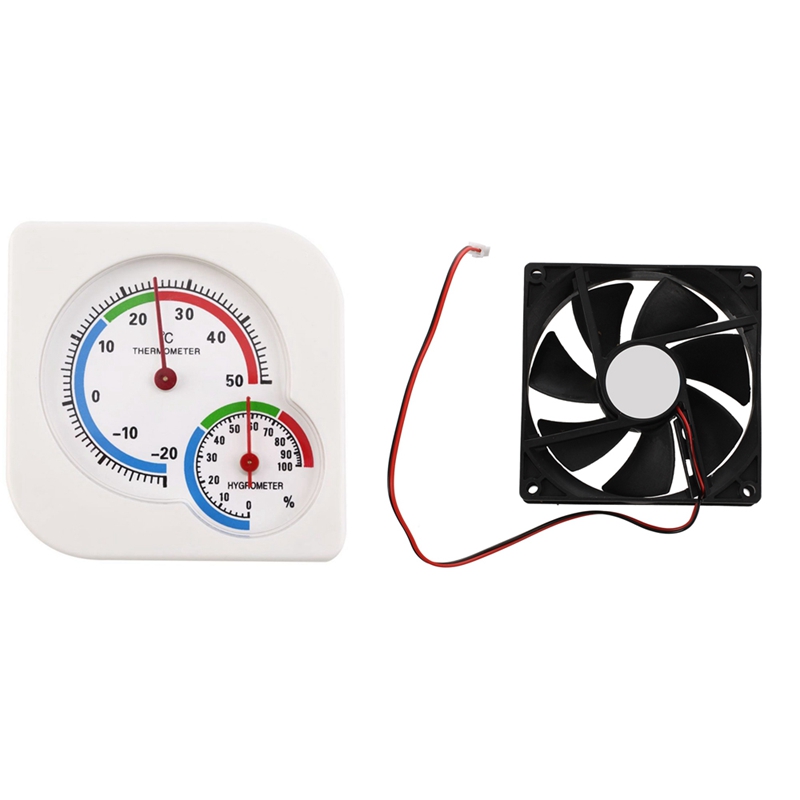 90mm x 25mm DC 12V 2Pin Cooling Fan & WS-A7 Indoor Outdoor Mini Wet Hygrometer Humidity Thermometer Temperature Meter