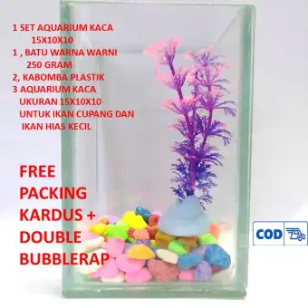 1 Set Aquarium Mini Kaca Ukuran 15x10x10 Untuk Cupang Dan Ikan