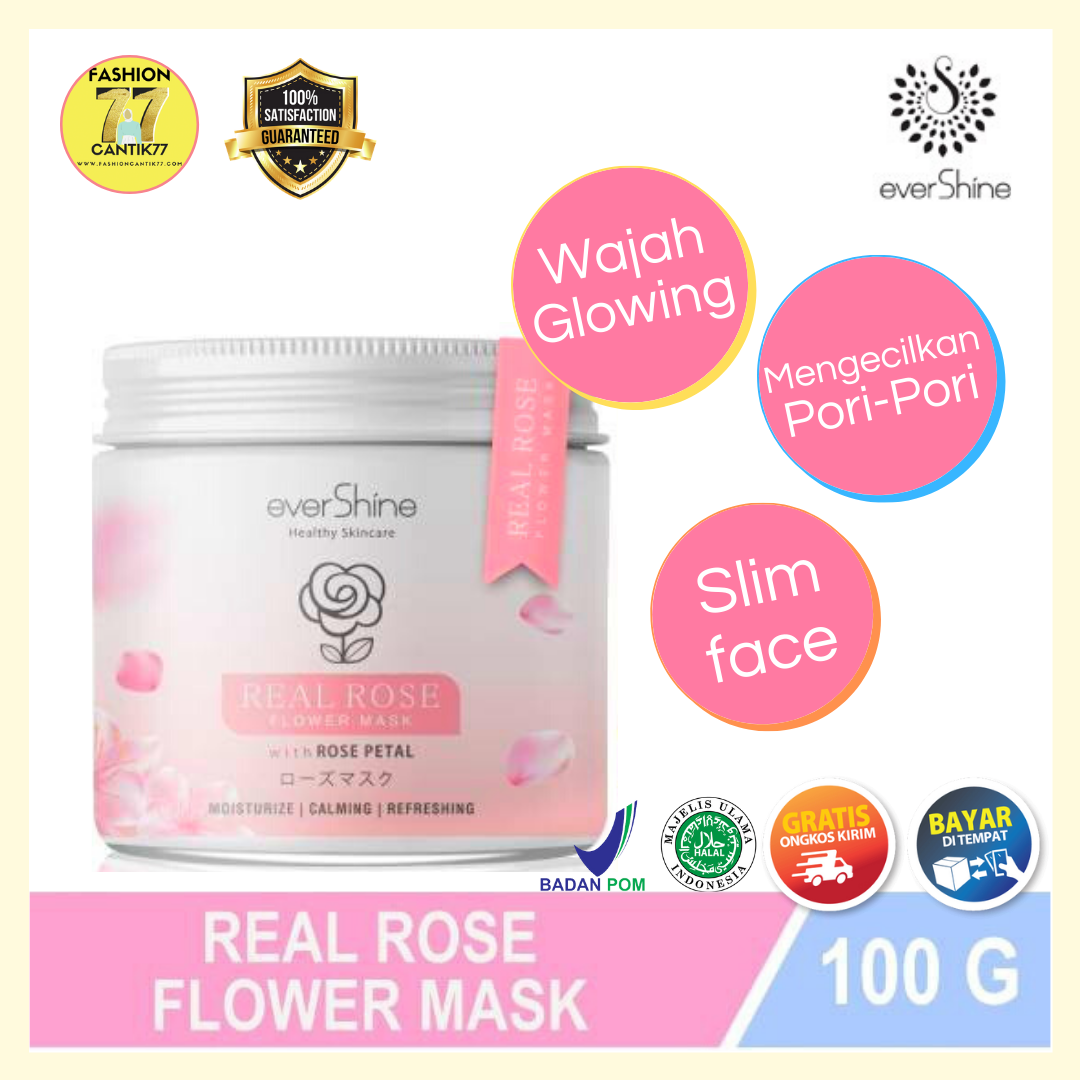 MASKER WAJAH GLOWING PUTIH CERAH MENGHILANGKAN FLEK NODA HITAM JERAWAT -EVERSHINE REAL ROSE FLOWER MASK | MASKER WAJAH | MASKER GLOWING | MASKER ORGANIK | MASKER WHITENING - BUKAN WARDAH LOREAL POUNDS GARNIER