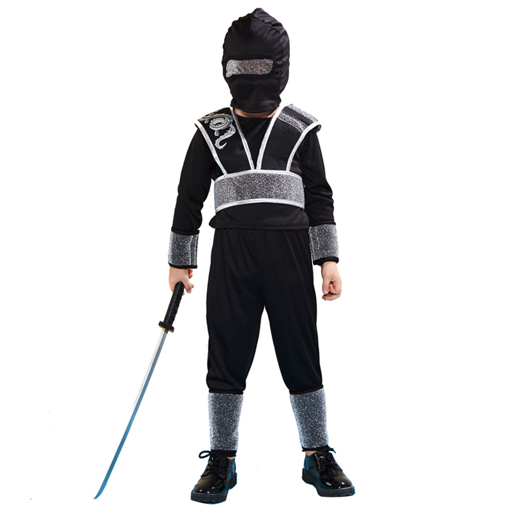 Boy S Ninja Costume Halloween Kids Black Ninja Outfit Dragon Totem Lazada