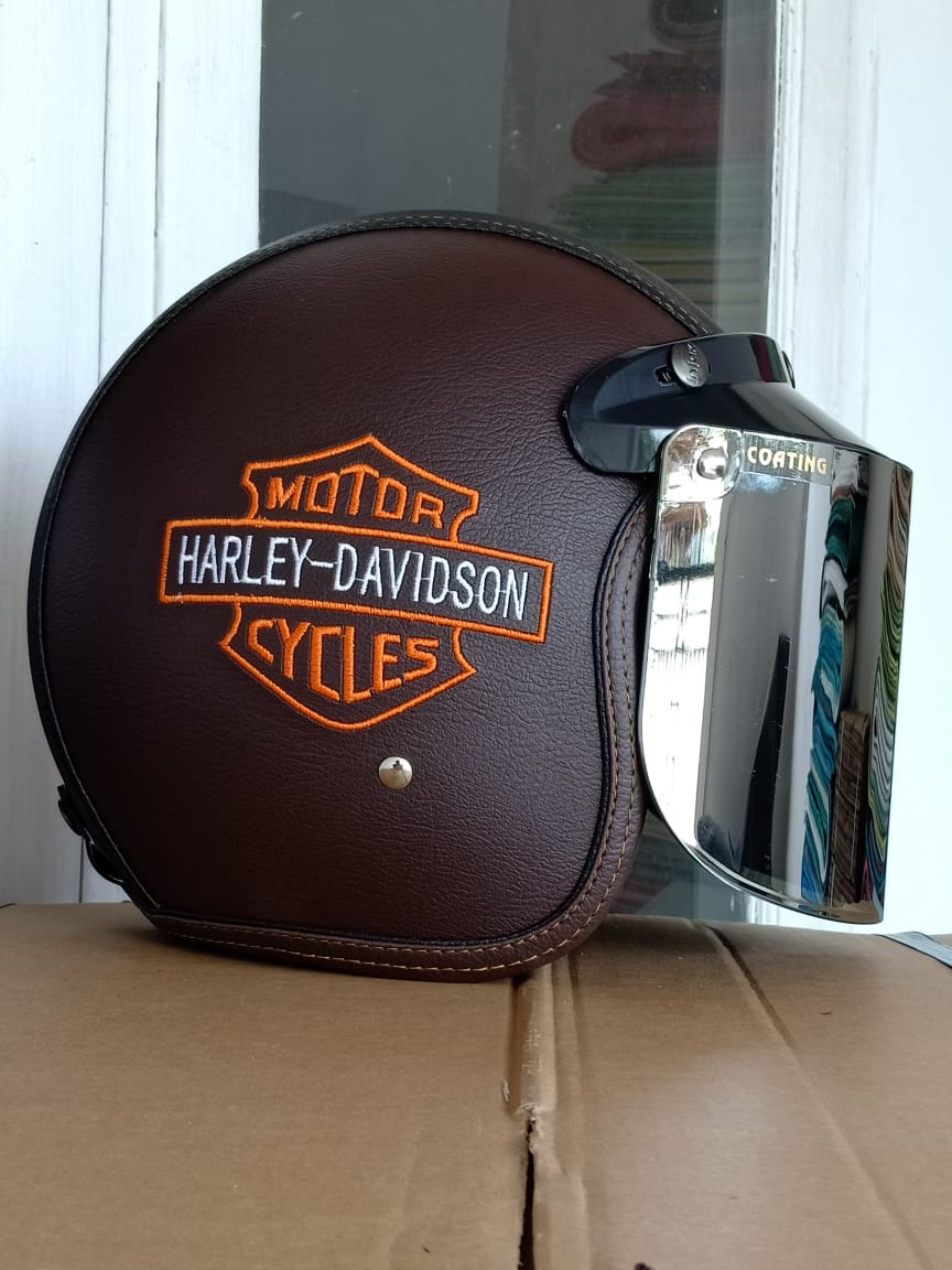 Helm Bogo Kulit Motif Harley Davidson Dibordir Model Helm Full Sampai Leher Lazada Indonesia