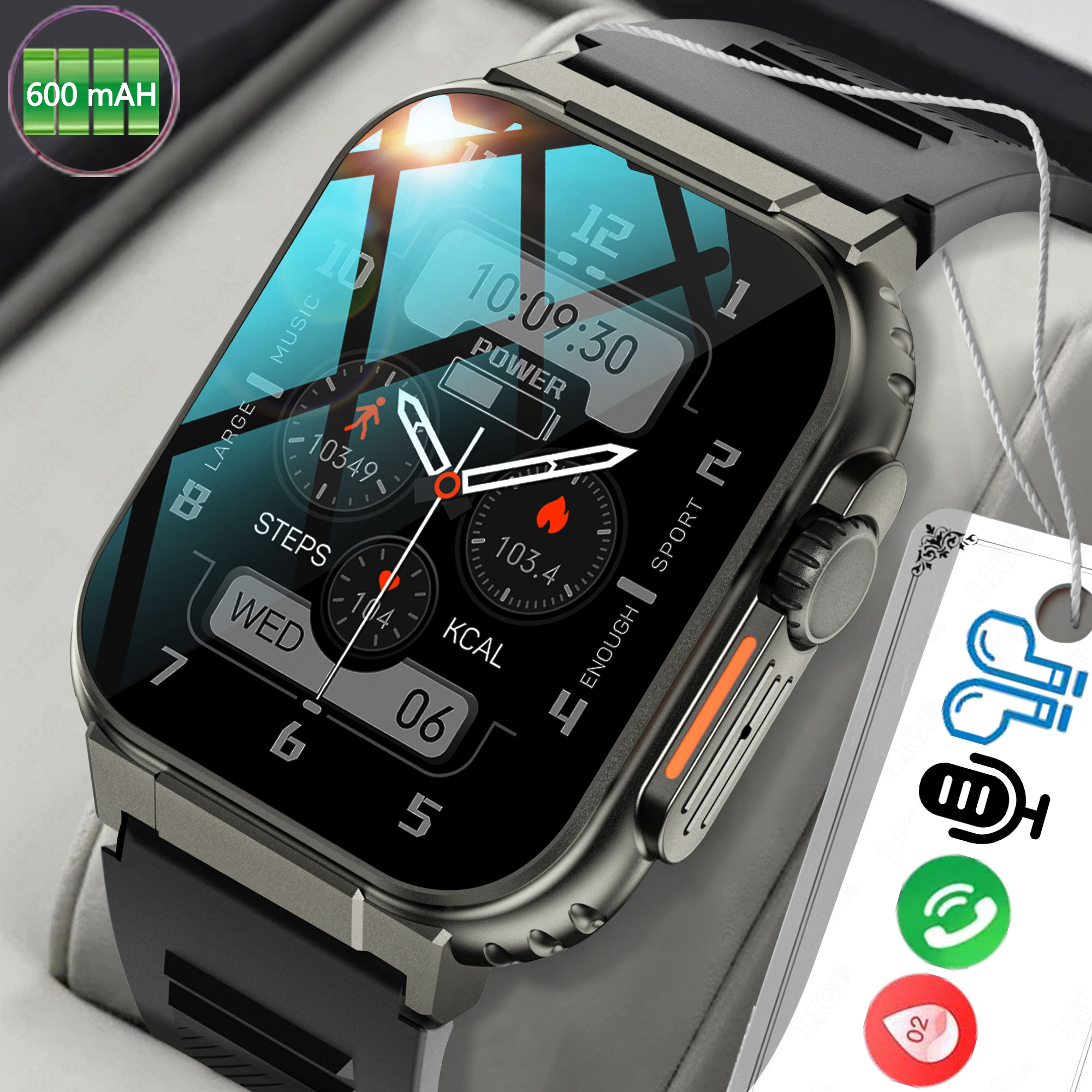 LIGE Pintar Jam Tangan Pria Panggilan Bluetooth Layar HD AMOLED 100+  Pelacak Olahraga Kebugaran Baterai Besar 600Mah Pintar Anti Air Jam Tangan  Wanita