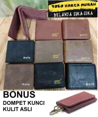PROMO Dompet pria Elegant Branded + DOMPET KUNCI KULIT ASLI dompet Pria Paling Laris casual kulit lentur 3/4 12slot kartu dompet saku pria men wallet