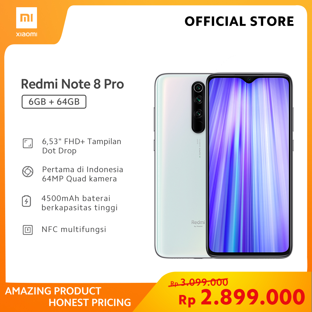 Redmi Note 8 Pro (6GB+64GB) 64MP Quad Kamera Pertama Helio G90T 4500mAh Garansi Resmi 15 Bulan
