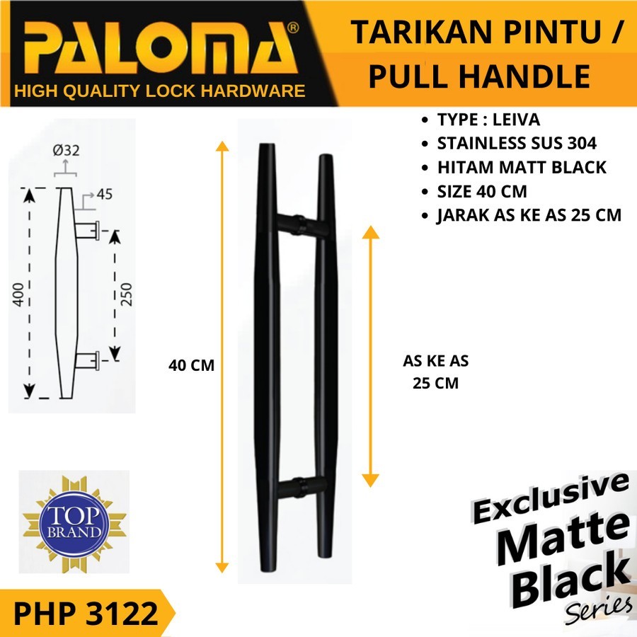 PALOMA PHP 3122 GAGANG TARIKAN PULL HANDLE 40 CM LEIVA HITAM BLACK PALOMA PHP 3122 GAGANG TARIKAN PULL HANDLE 40 CM LEIVA HITAM BLACK