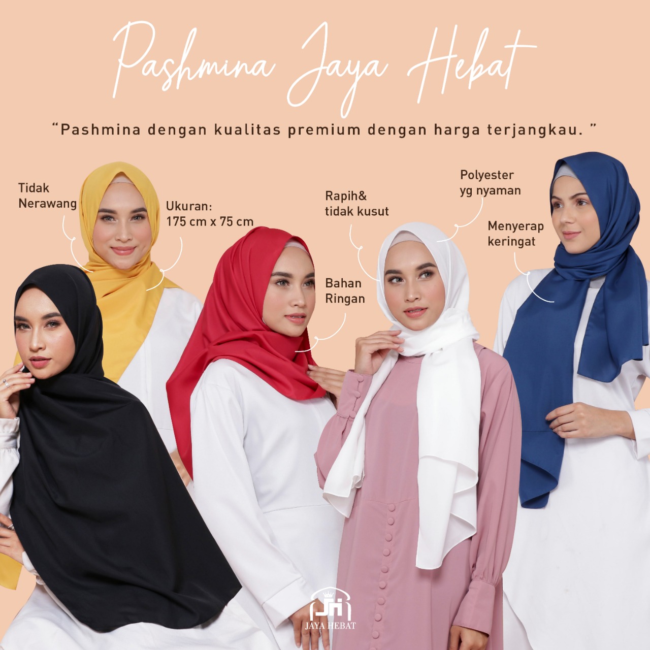 (COD) Jilbab Pashmina / Jilbab Pasmina Polos Basic Panjang / Kerudung Pashmina / Pashmina Sabyan / Pashmina Diamond JAYA HEBAT