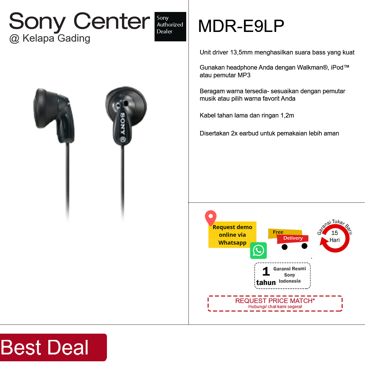 SONY MDR-E9LP MDRE9LP MDR E9LP E9 9LP Stereo Headphones