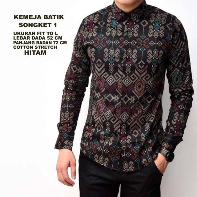 HARGA PROMO!!! KHUSUS SHOPE--KEMEJA PRIA BATIK SONGKET 1 LENGAN PANJANG BAJU KERJAKONDANGAN