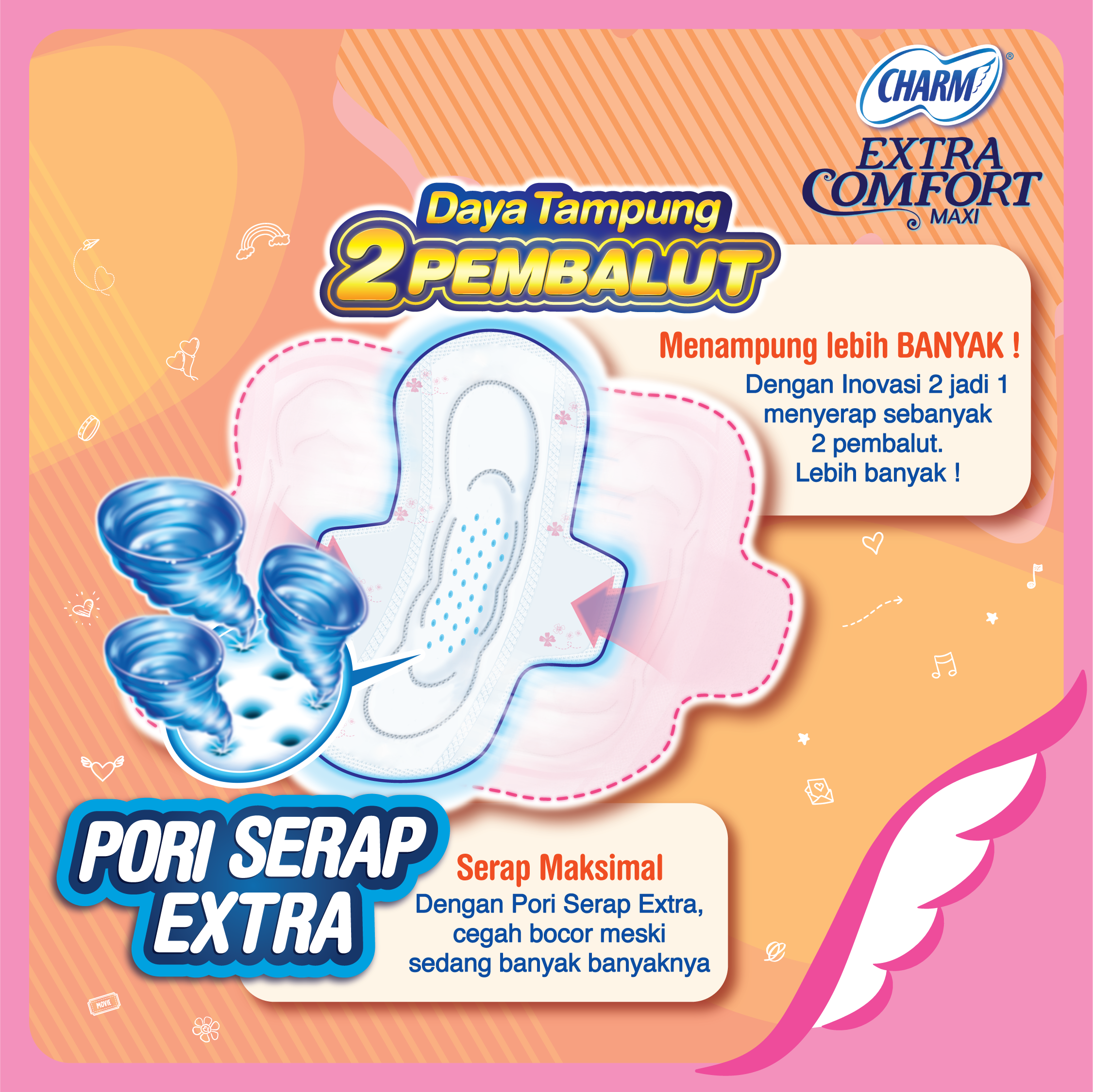 Charm Pembalut Extra Comfort 16's Maxi Wing 26Cm