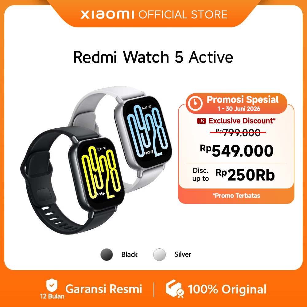 Xiaomi Redmi Watch 5 Active |  2.0" LCD Display | Mendukung 140+ mode olahraga | Tahan air 5ATM | Baterai tahan hingga 18 hari | Jam  tangan pintar [Official Store]
