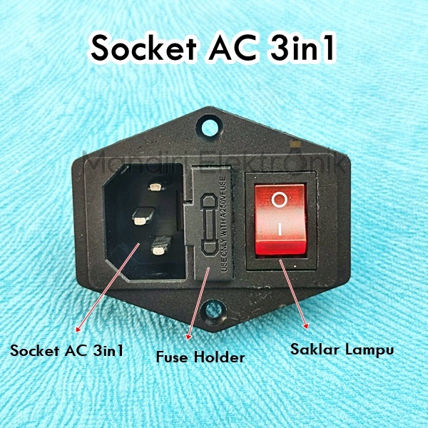 Socket AC 3in1 + Saklar Lampu + Fuse Holder Power Outlet Socket Switch