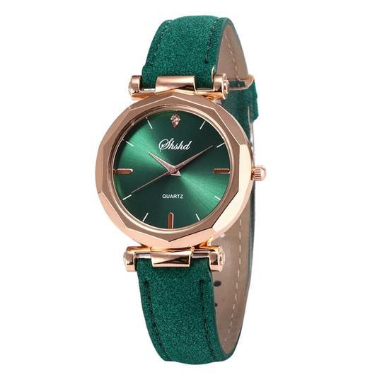 ALKA 364 Jam Tangan Wanita Analog Fashion Casual Women Strap Leather with kaca kristal plat gliter - Jam Tangan Korea Tali Kulit