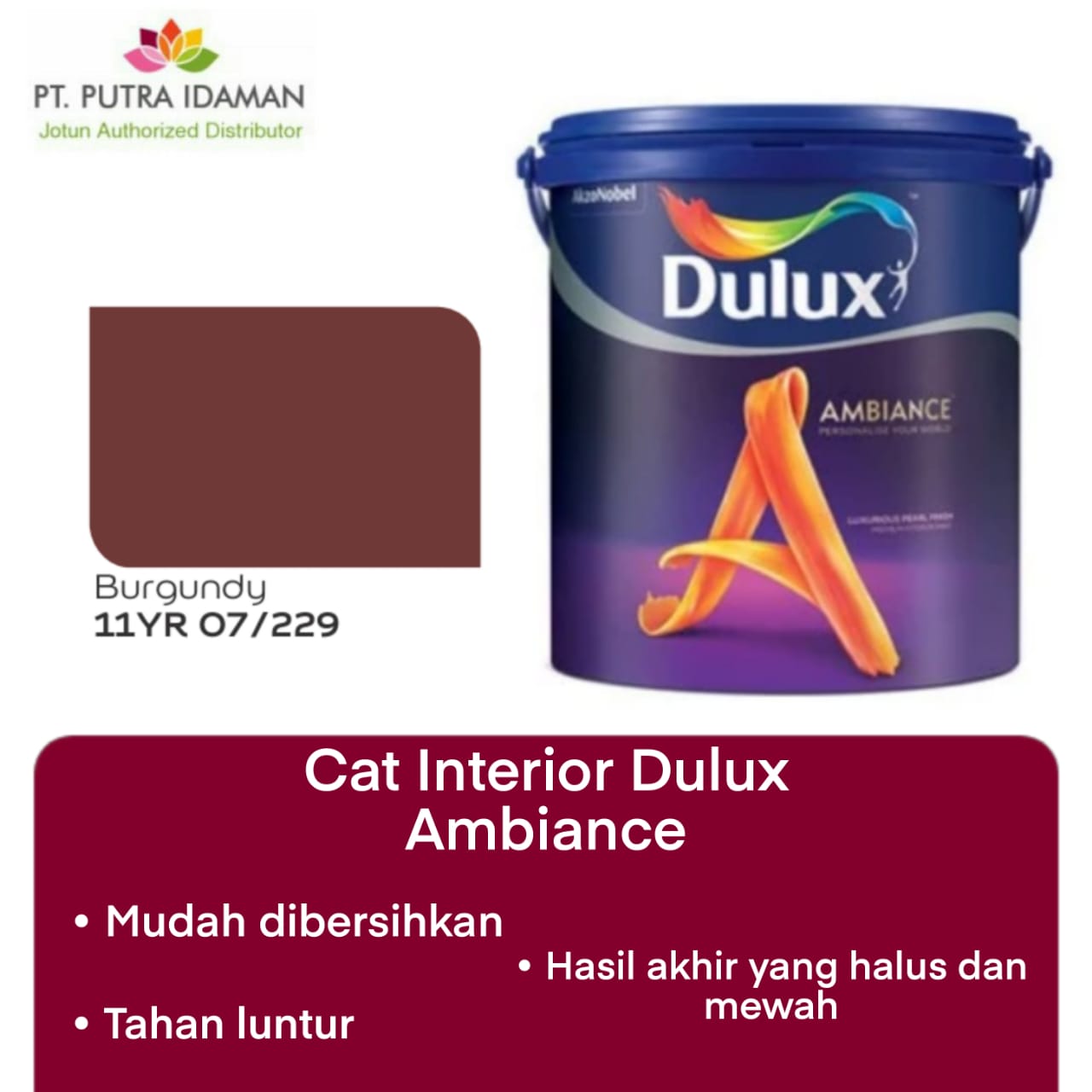 Cat Tembok Interior Dulux Ambiance Burgundy 11YR 07/229 Lazada