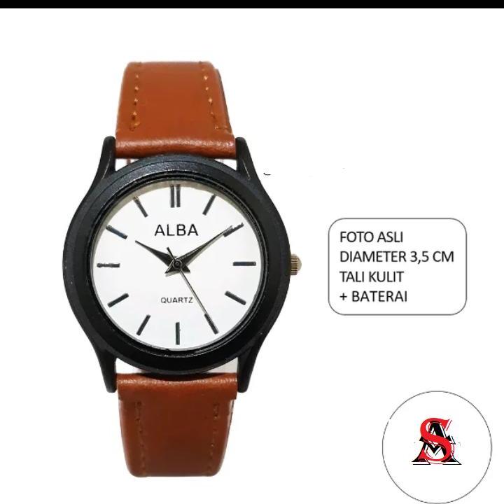 JAM TANGAN WANITA ALBAa KULIT JAPAN. jam tangan cewek albaa tali kulit japan ukuran besar