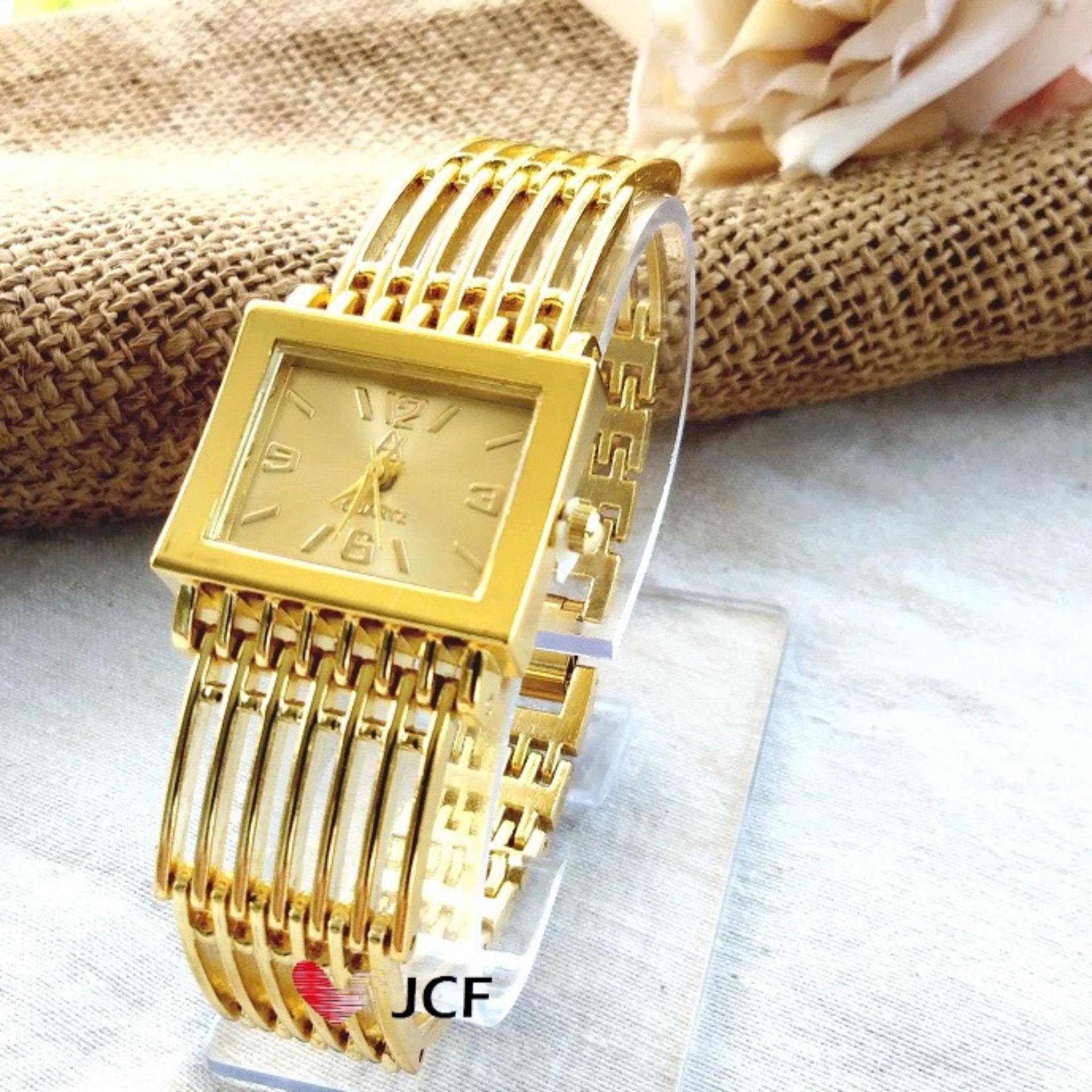 JCF Jam Tangan Emas Analog Fashion Wanita Cantik Mewah - 618 Kotak Gold