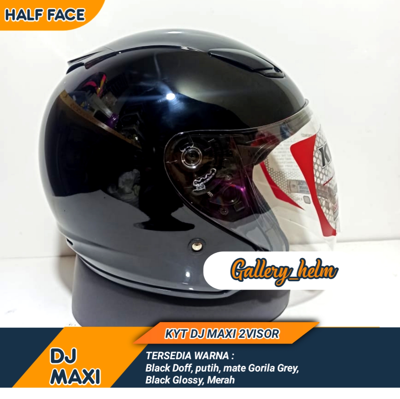 HELM KYT DJ MAXI BLACK DOP HELEM HALF FACE DOUBLE VISOR mail