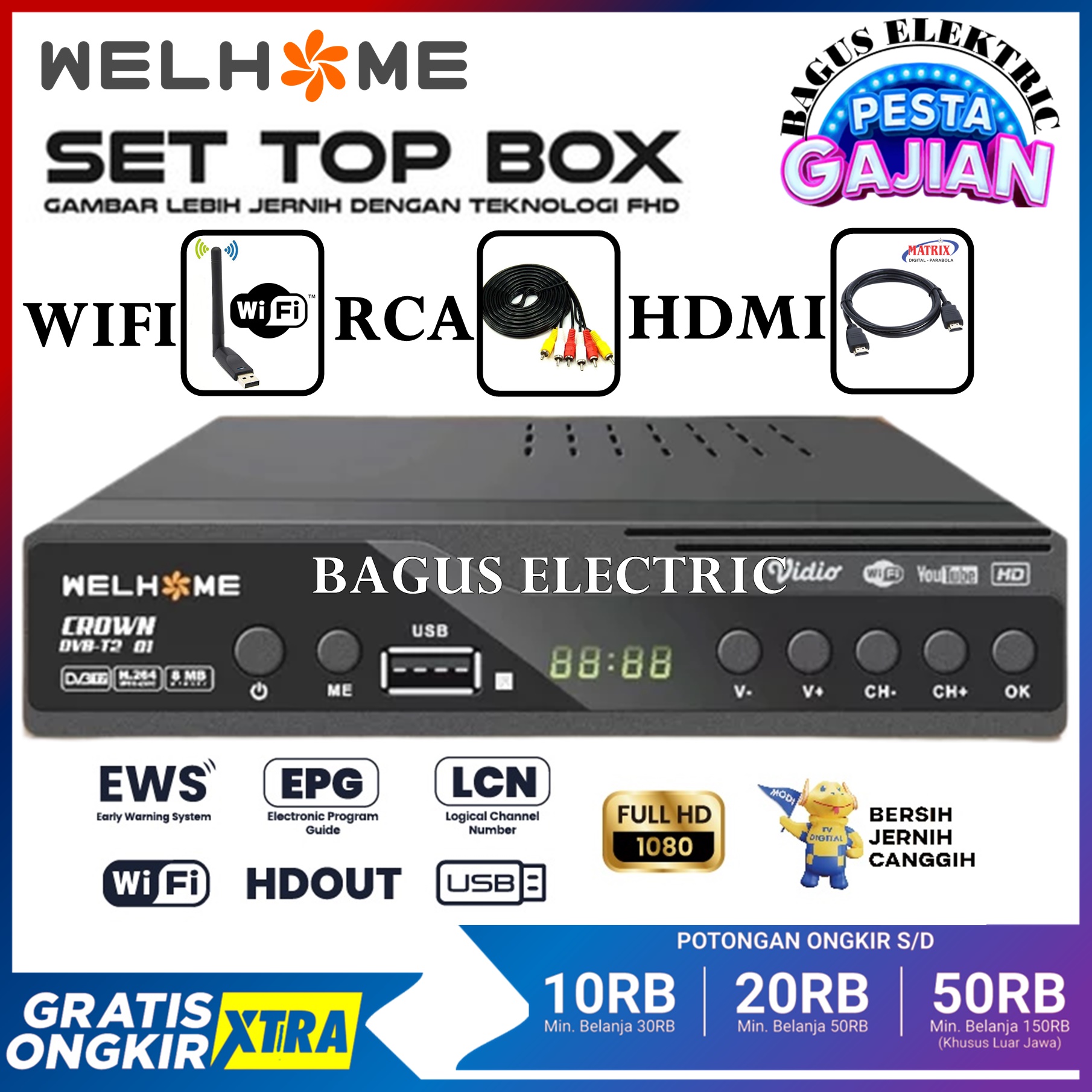 Set Top Box Tv Digital Welhome DVB T2 EWS UHF HD Set Topbox Tv Analog ...