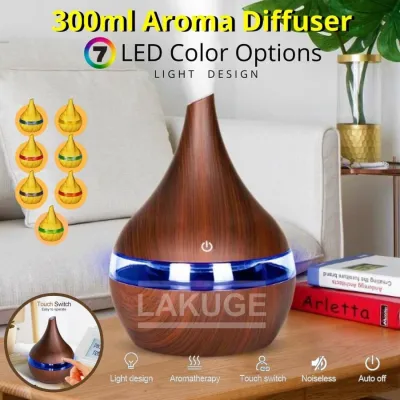Humidifier Ultrasonic Air Aromatherapy Wooden Design 7 LED Color 300ml