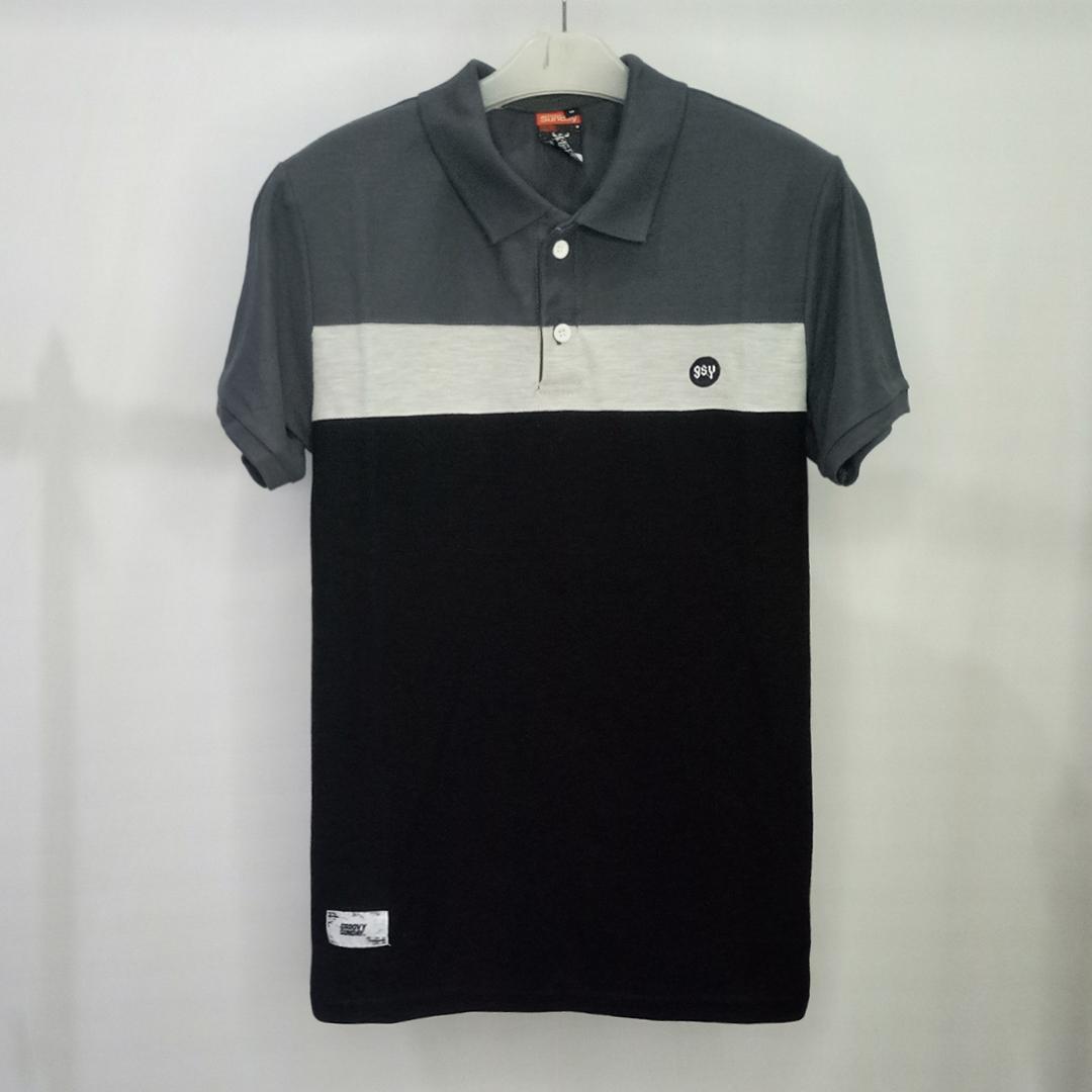 Baju kece polo shirt abu gelap putih mix hitam poloshirt pria kaos kerah pria exlusif santai casual elegan model terbar kombinasi 3 warna kaos distro