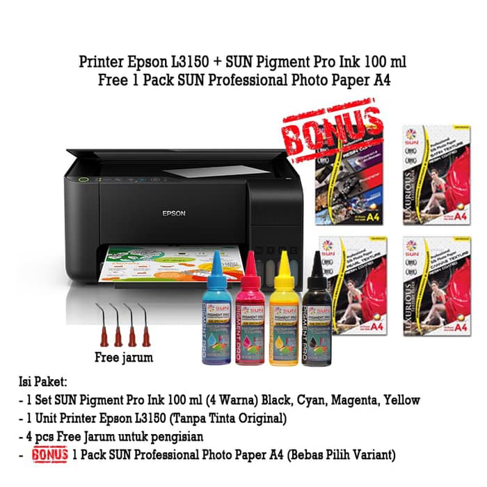 Printer Epson L3150 Tinta SUN Pigment Pro (Paket Cetak Foto) | Lazada  Indonesia