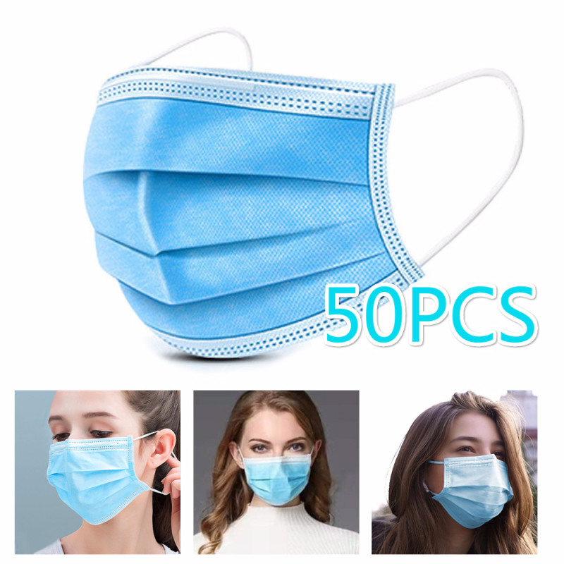 Canglex 【On Sale】 50pcs Facial Masks Disposable Breathable Skin-friendly Soft Non-woven 3 Layers Filtration Fabric Dust-proof Face Shield