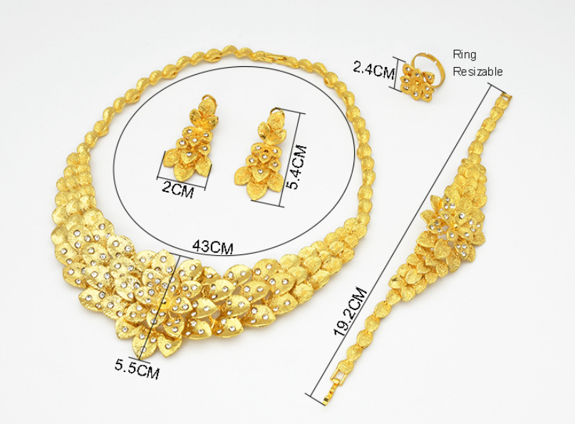 T-B Dubai 24 k gold plated Women bride necklace bridal jewelry four-piece Nigeria ring earrings bracelet women jewelry set