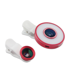 6 IN 1 Ikan Flash Eye Wide Angle Universal Clip Camera Ponsel Lensa Fish Eye untuk Android/iPhone (merah/Putih)