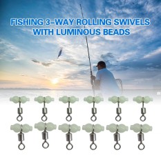 12 Pcs Memancing 3 Cara Kait Putar T Bentuk Cross-Line Konektor dengan Manik-manik Bercahaya Aksesori Mancing Di Laut Tackle-Intl