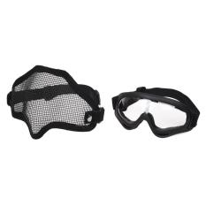 2 In 1 Perlindungan Steel Face Mask dengan X400 Clear Lens Goggles Airsoft Paintball Set