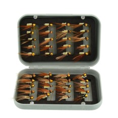 40 PCS Terbang Kering Kait Kerekan Kit Memancing Trout Lalat Umpan Kotak Baru
