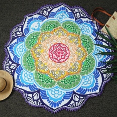 Belle Round Pantai Berpasir Handuk Yoga Pad Lotus Bunga Pola Pencetakan dengan Jumbai-Intl