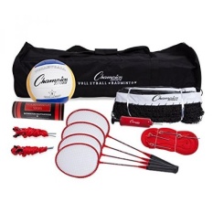 Champion Sports Volleyball & Badminton Set: Net, Poles, Ball, Rackets & Shuttlecocks - Portable Equipment for Outdoor, Lawn, Beach & Tournament Games - intl