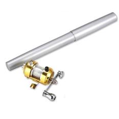 coobonf Mini Pocket Aluminum Alloy Drum Wheel Pen Shape Fishing Rod Pole,Silver
