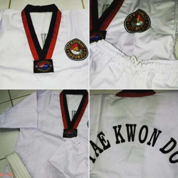 Dobok / Seragam Taekwondo Pemula Kerah Merah Hitam Ukuran Besar/Dewasa SMP-SMA