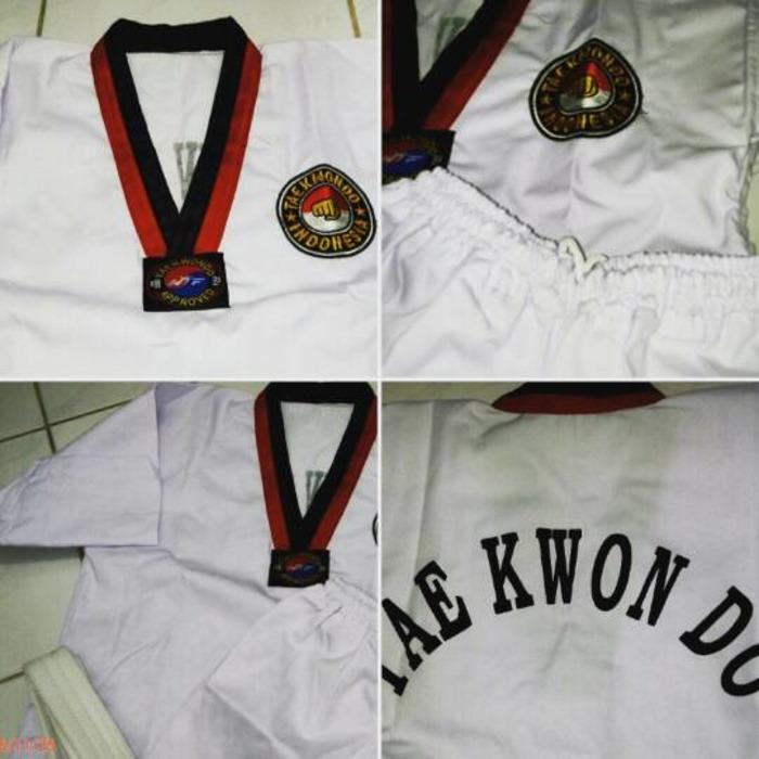 Dobok/Seragam Taekwondo Pemula - Kerah Merah Hitam