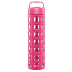 Ello Pure 20-Ounce BPA-Free Glass Water Bottle with Lid, Pink Squares - intl