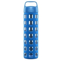Ello Pure BPA-Free Glass Water Bottle with Lid, Blue Squares, 20 oz. - intl