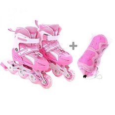 Girls Inline Skates Bisa Disesuaikan Roller Blades untuk Anak Perempuan, S Ukuran dengan Guard, Roda Illuminating Semprotan Premium Bernapas Mesh Sepatu Roda Double Kunci Pengaman-Intl