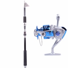 Serat Karbon Grafit Travel Portable Super Hard Fishing Rods YG2.1M + Rocker Spinning Wheel Line Gear YL1000 Biru-Intl