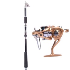 Serat Karbon Grafit Travel Portable Super Hard Fishing Rods YG2.4M + Rocker Spinning Wheel Line Gear YL3000 Emas-Intl