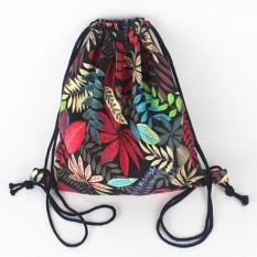 The Sports Ransel Serut Tali Kanvas Gambar Wisata Pantai Bucket Bag Shoulder Bags Merah