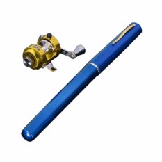 IGoGo Mini Saku Portabel Bentuk Pena Aluminium Paduan Ikan Pancingan Gulung (Biru)-Intl