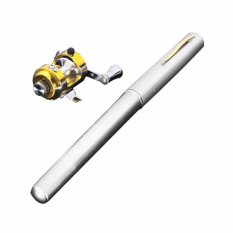 IGoGo Mini Portable Pocket IGoGo Bentuk Pena Aluminium Paduan Ikan Pancingan Gulung Putih Keperakan-Internasional