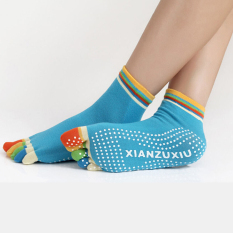 Wanita Yoga Kaus Kaki Anti Slip Pergelangan Kaki Lima Jari Katun Biru Jetting Buy