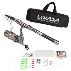 Lixada Telescopic 2.1 M Fishing Makaira Reel Combo Full Kit Spinning Fishing Reel Gear Organizer Pole Set With 100 M Fishing Line Lures Kait Jig Kepala And Perikanan Carrier Bag Case Fishing Aksesoris