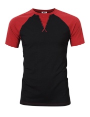 Mr Wonder Men'S Leher Kontras Warna Raglan Lengan Pendek T-Shirt Hitam L-Intl