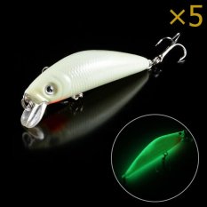 PALIGHT 5 Pcs Malam Bercahaya Memancing Ikan Kecil Umpan Metal Hook Bass Crankbait Plastik Ikan Alat