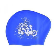 Peacoco Besar Silicone Swim Cap untuk Wanita Wanita Pria dan Dewasa, Swimming Cap untuk Rambut Panjang, Rambut Tebal, Rambut Keriting, Gimbal, Telinga Bungkus Swim Hat Menjaga Kering Rambut Biru-Intl