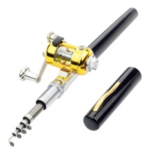 Portabel Teleskopis Mini Pancing Tiang Aluminium Paduan Bentuk Pena Pancing Tongkat dengan Kumparan Ringan Roda untuk Saltwater/Es ringan Warna hitam Panjang: 1 Meters-Internasional