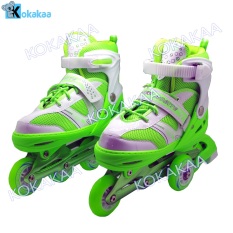 Power Sport in Line Skate Sepatu Roda 2 in 1 Adjustable Wheel - Hijau Neon